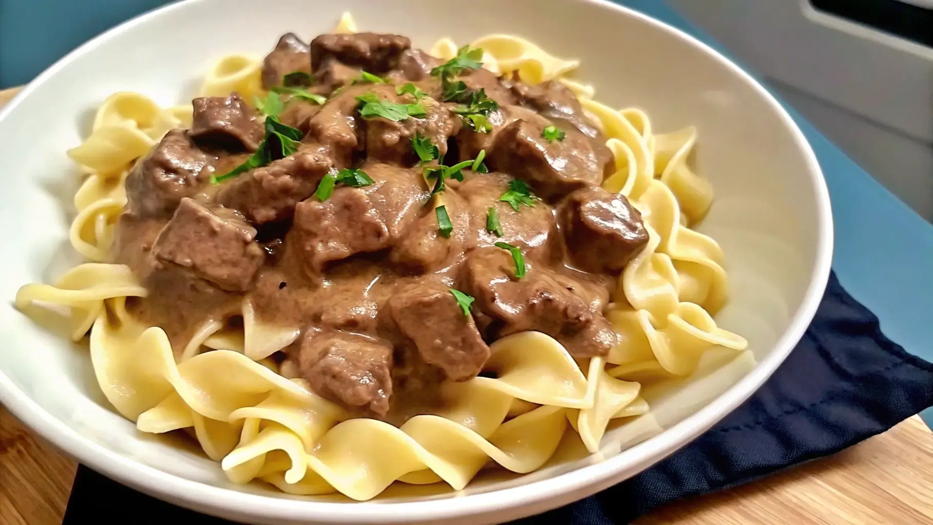 Beef Stroganoff Without Mushrooms on a plate